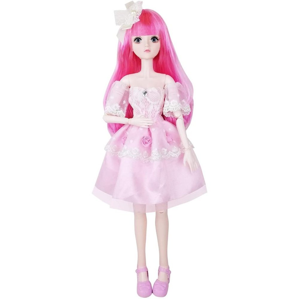 EVA BJD 22 Inch Doll Jointed Doll, Pink Hair, Party Dress